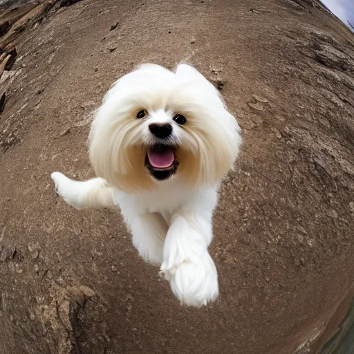 Prompt: a cream-colored havanese base jumping, gopro photo, 4k