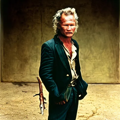 Image similar to uhd photorealisitc candid photo of john savage dressed as a savage. photo by annie leibowitz and steve mccurry