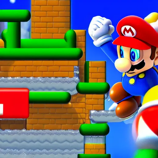 Image similar to supermario in sonic's greenhill zone doing a looping