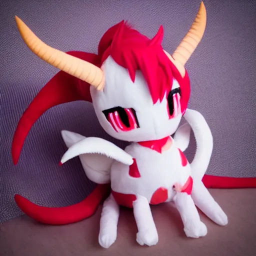 Image similar to cute fumo plush of a wyrm, horns, anime girl, vray