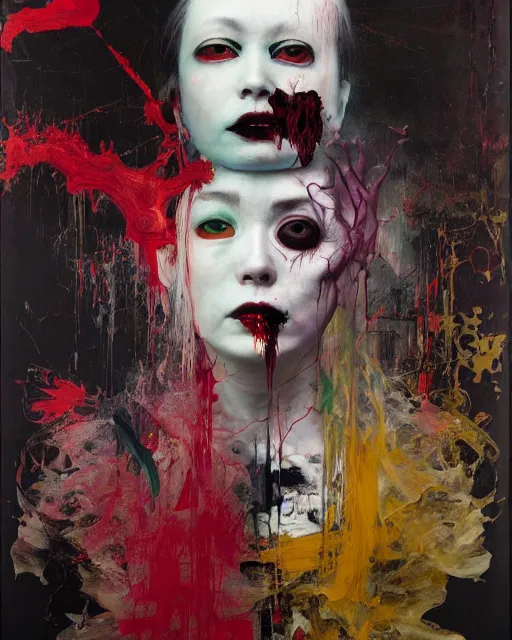 Image similar to i'm the nightmare hauntingly surreal, gothic, rich deep colours, painted by francis bacon, adrian ghenie, james jean and petra cortright, part by gerhard richter, part by takato yamamoto. 8 k masterpiece.