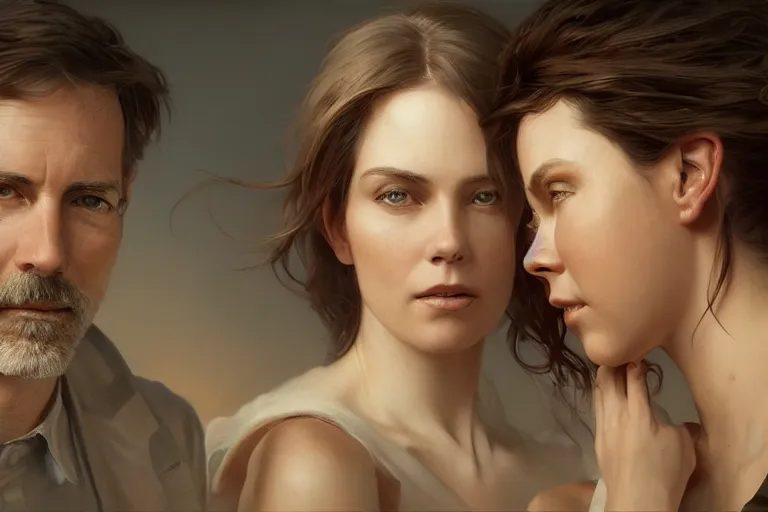 Prompt: portrait painting of scott galloway and kara swisher, ultra realistic, concept art, intricate details, serious, highly detailed, photorealistic, octane render, 8 k, unreal engine. art by artgerm and greg rutkowski and alphonse mucha