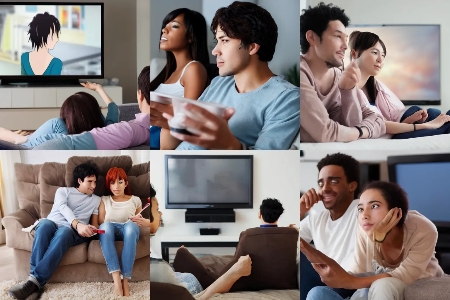 Prompt: a couple watching anime on the tv