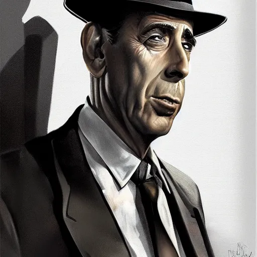 Image similar to humphrey bogart as sam spade, portrait, highly detailed, digital painting, artstation, concept art, sharp focus, illustration, art , style of norman rockwell by norman rockwell