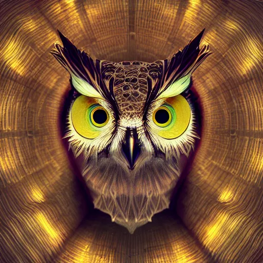 Prompt: magic owl, portrait, hyperrealistic, symmetry, octane render, detailed, hdr