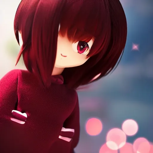 Prompt: cute fumo plush of a girl with a big heart, velvet dressed monstergirl, blob anime, bokeh, vray