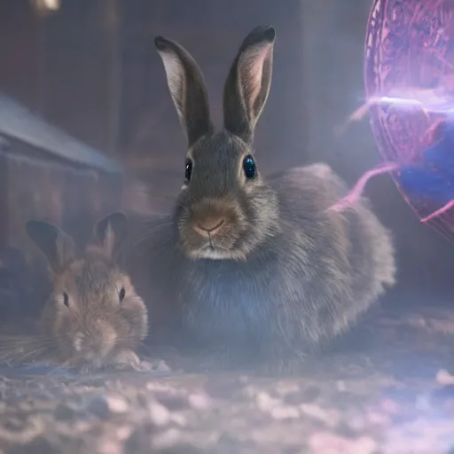 Image similar to Film still of a rabbit as Dr. Strange in avengers endgame, 4k