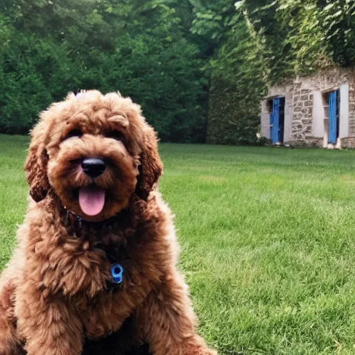 Prompt: young bernedoodle in france