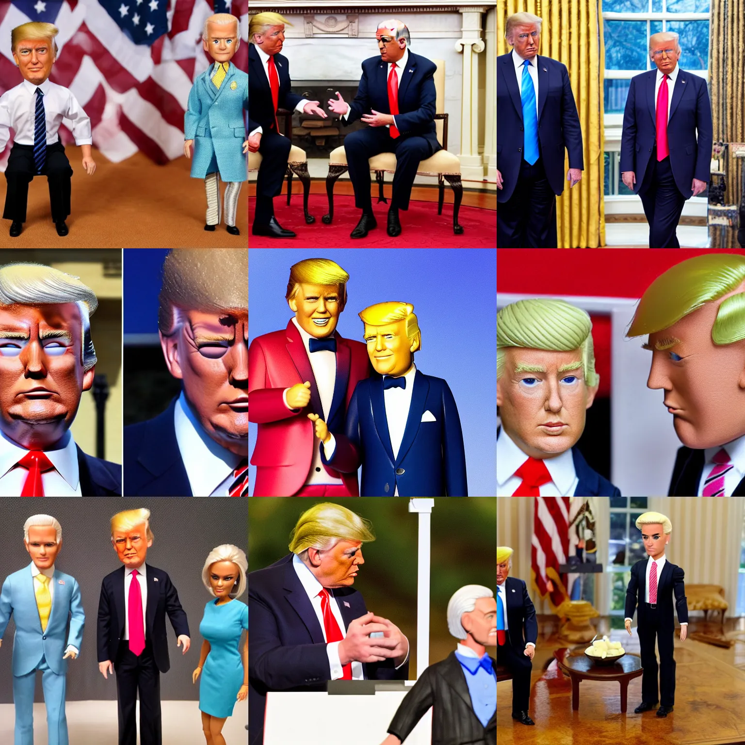 Prompt: trump and biden as ken and barbie dolls