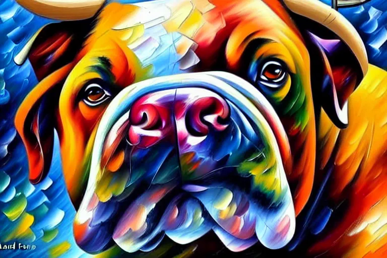 Image similar to portrait of bull dog. painting by leonid afremov