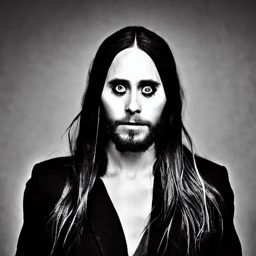 Image similar to jared leto as vampire, portrait, studio lighting, 5 0 mm