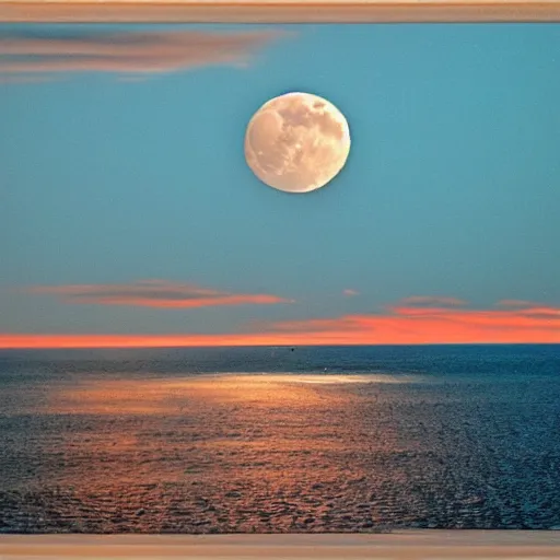 Prompt: Burning Azure Moon over silk ocean