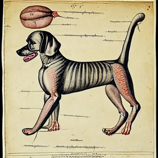 Prompt: anatomical diagram of a puppet dog, by maria sibylla merian