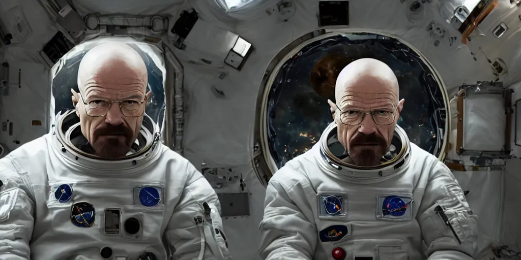 Image similar to Walter White as an astronaut outside a space station, 4k detailed, very very well detailed image 5, 8k