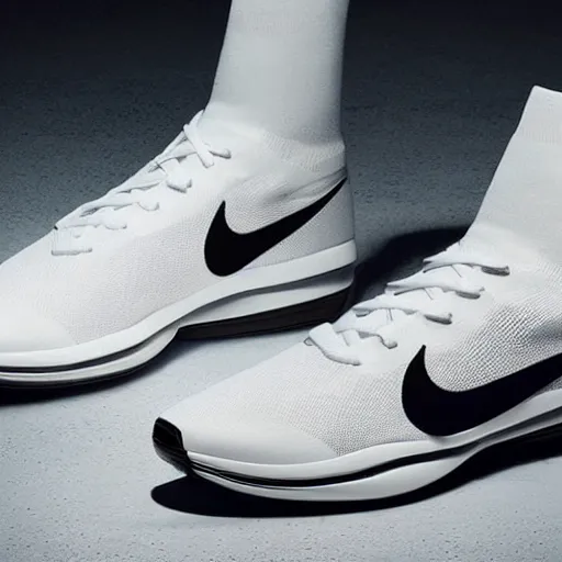 Prompt: a realistic white nike shoe inspired by spaceship interiors with technical mech details