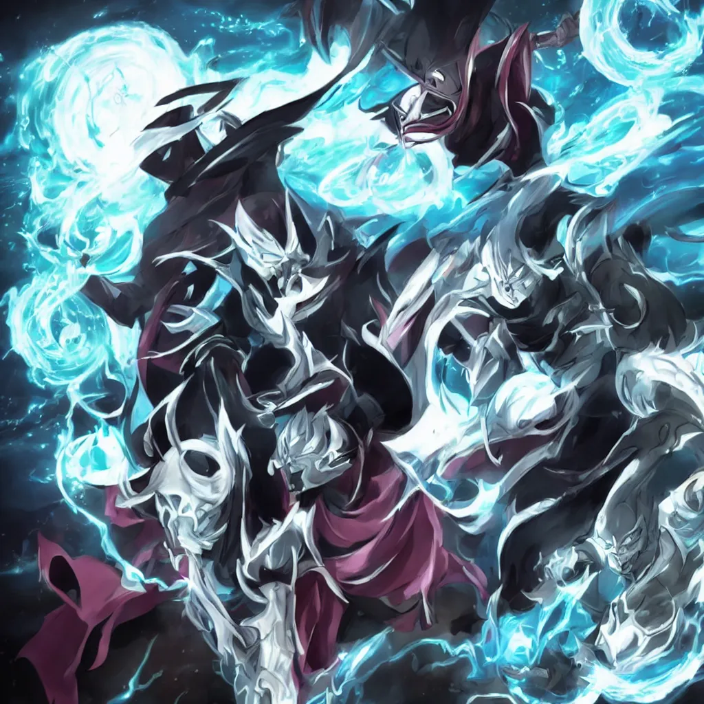 Prompt: Karthus from League of Legends in anime movie, dragonballz, jojo