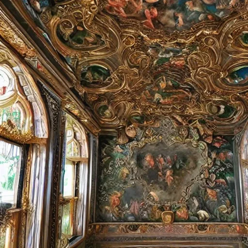 Image similar to ornate wall, full of paintings of angels, highly detailed