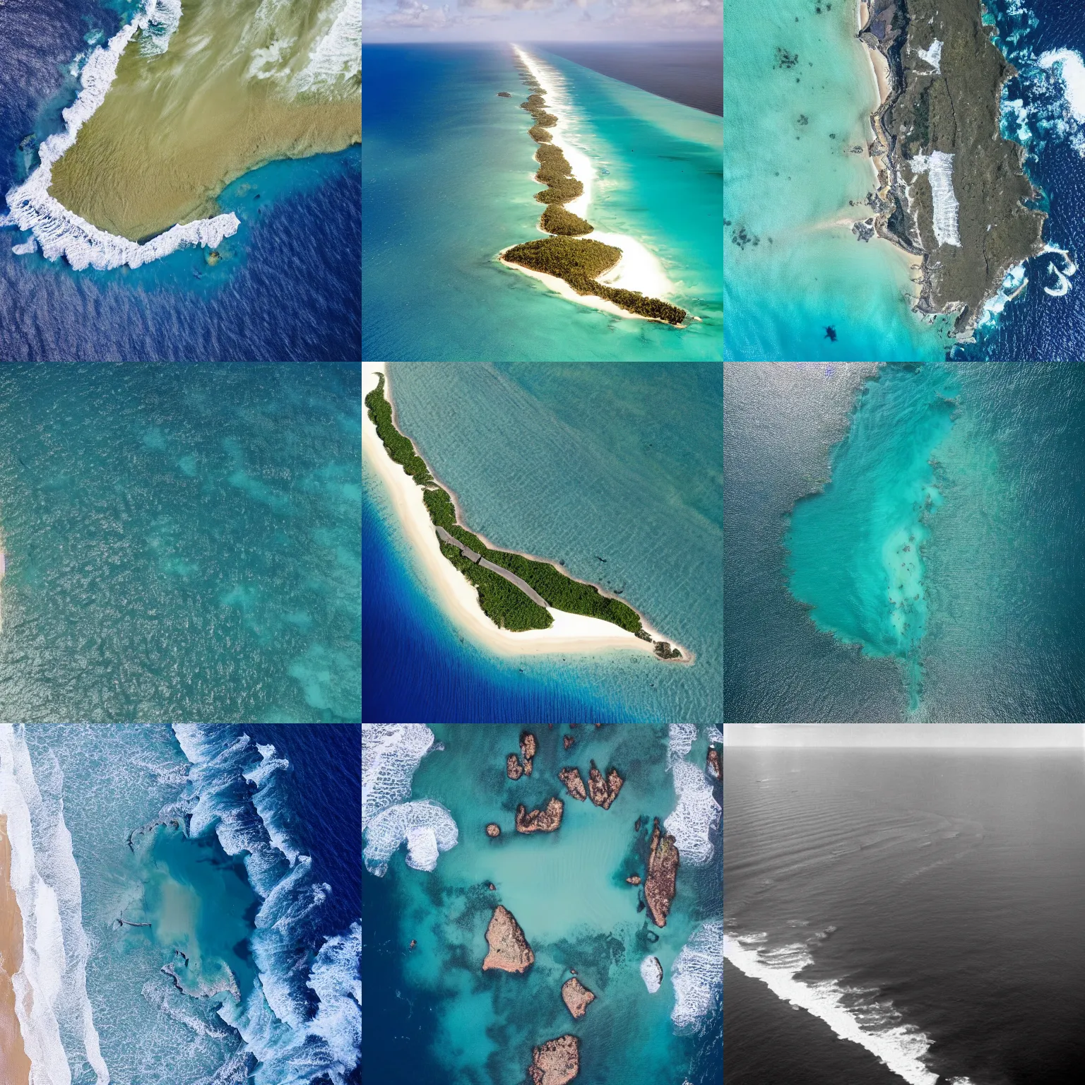 Prompt: aerial photography of the united states as an island in the pacific ocean