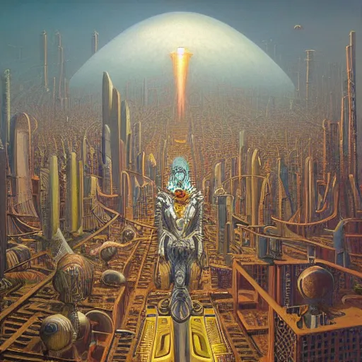 Image similar to cyberpunk by jacek yerka, alex gray, zdzisław beksiński, vladimir kush, dariusz zawadzki, jeffrey smith and h.r. giger, oil on canvas, 8k highly professionally detailed, trending on artstation