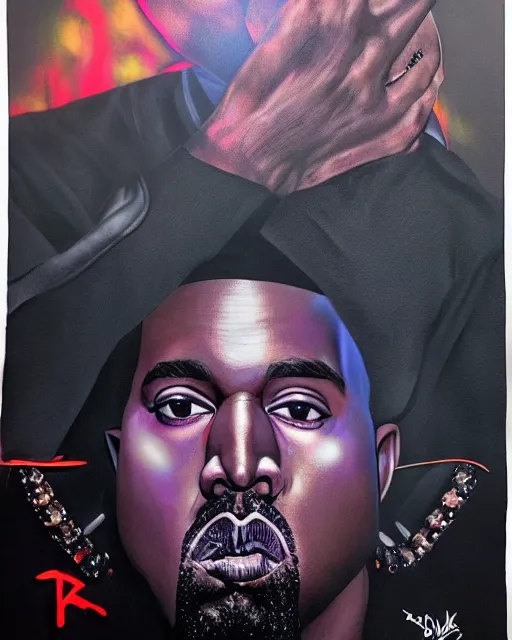 Image similar to kanye west in donda listening party mercedes benz stadium, airbrush, drew struzan illustration art, key art, movie poster