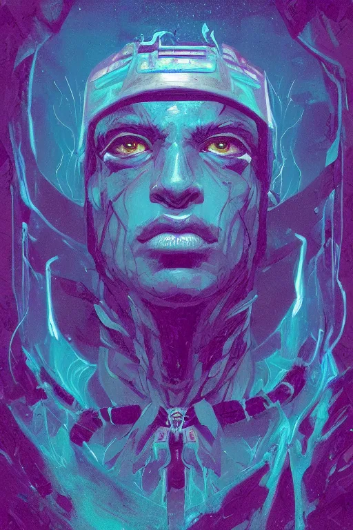 Image similar to portrait of jewel djinn wizard in the style of Rob Lefield and Dan Mumford , trending on artstation, digital art,surrealism ,macro,blueprint ,vaporwave ,