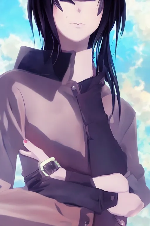 Prompt: anime girl wearing a leather shirt, gorgeous face, anime style, by makoto shinkai, by wenjun lin, digital drawing