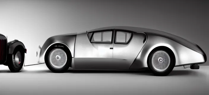 Image similar to a single bugatti type 5 7 sc atlantic and delorean hybrid, dslr, volumetric lighting