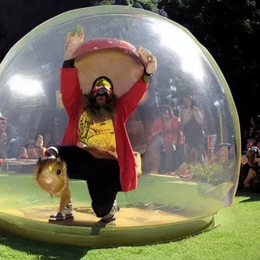 Prompt: randy savage trapped in a giant hamster ball