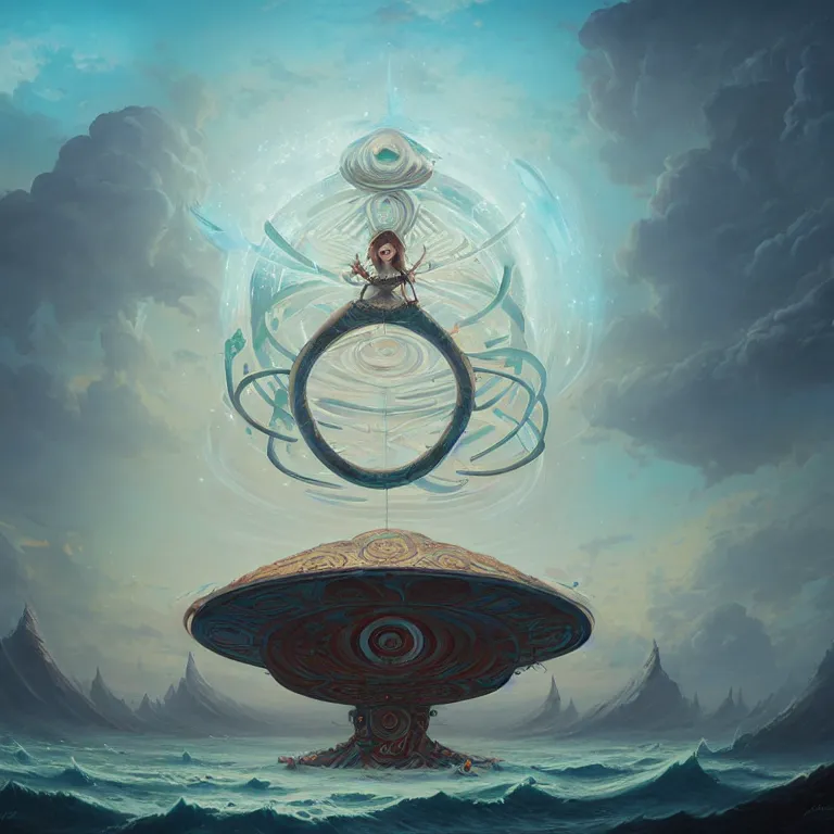 Image similar to Giant Floating Circular Ancient Sacred Calligraphy Structure by Peter Mohrbacher