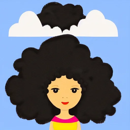 Prompt: mixed fat woman with an afro in the clouds