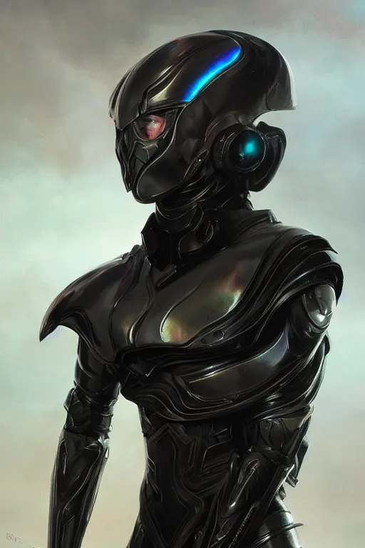 Image similar to iridescent sinewy smooth muscular male sleek glossy black pearlescent scifi armor with smooth black featureless helmet, by greg rutkowski, mark brookes, jim burns, tom bagshaw, magali villeneuve, eve ventrue, trending on artstation