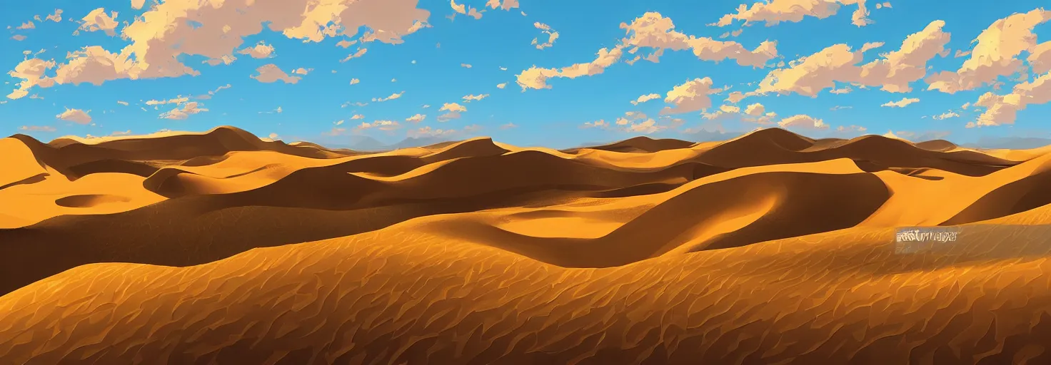 Prompt: Dunes landscape, vector art, trending on artstation, 30mm, by Noah Bradley