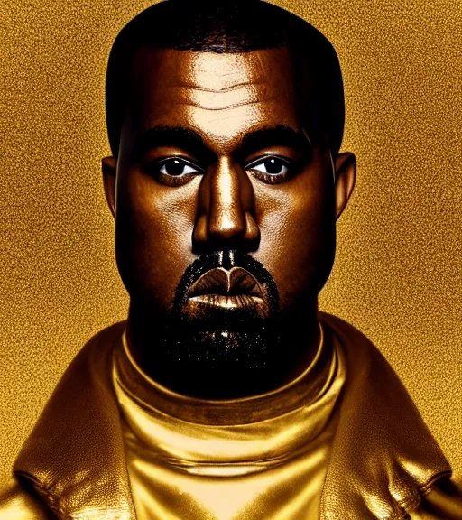 Prompt: sketch study of portrait of kanye west wearing a golden futuristic energy technologically enhanced neo solar punk aesthetic golden crown by beeple, art station hyper realistic fanart digital art. octane render, hyperrealism.