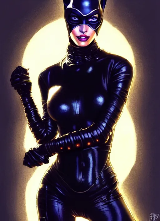 Image similar to portrait of apex legends megan fox as catwoman, intricate, elegant, glowing lights, highly detailed, digital painting, artstation, glamor pose, concept art, smooth, sharp focus, illustration, art by artgerm and greg rutkowski, artey freytag