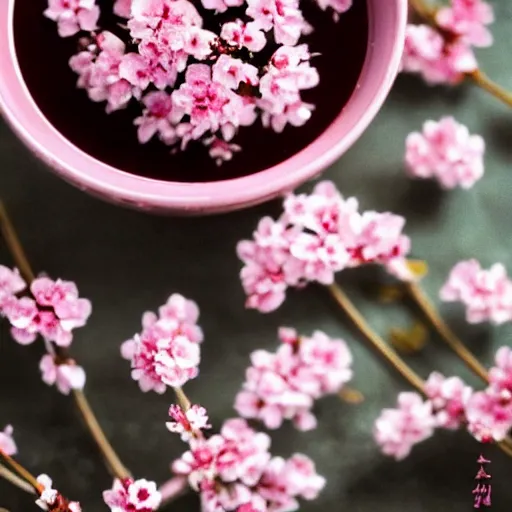 Image similar to photo of sakura tea, beautiful, recipe, cinematic,