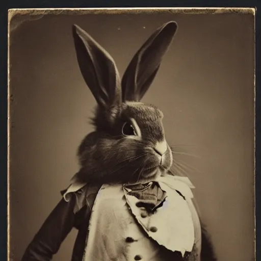 Prompt: a rabbit dressed as a pirate, victorian photograph