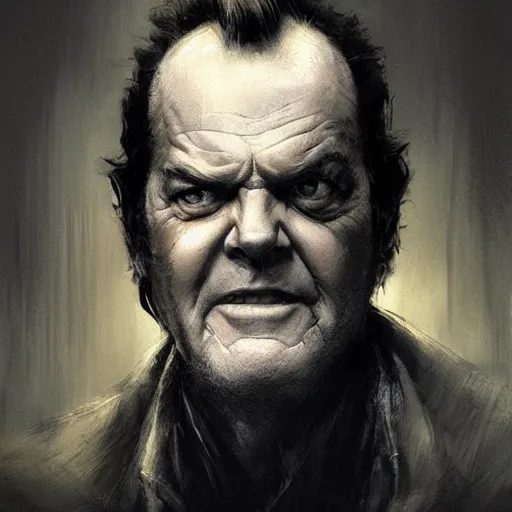 Prompt: portrait of Jack Nicholson as Gandolf the Gray, dramatic lighting, illustration by Greg rutkowski, yoji shinkawa, 4k, digital art, concept art, trending on artstation