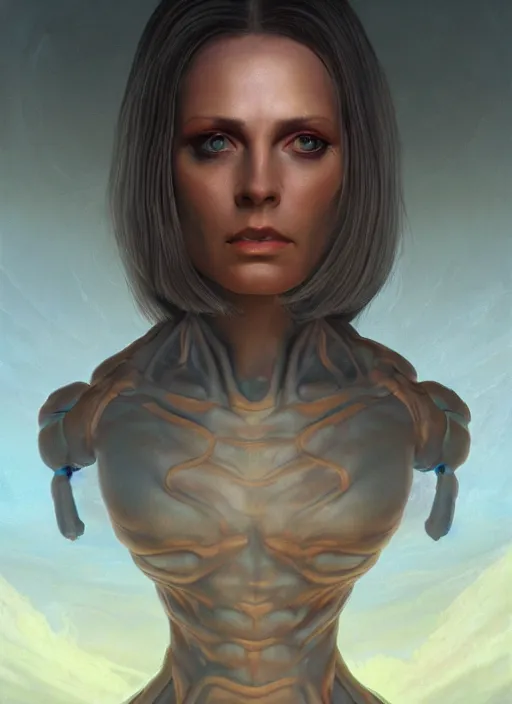 Image similar to biblical female android, glowing veins, in clouds, sunset, big eyes, portrait by wayne barlowe, studio lighting, muted colors, by frank frazetta, extreme detail, reflections, trending on artstation, 8 k