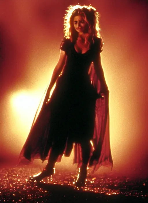 Image similar to film still of sarah gellar as a vampire in the movie the lost boys