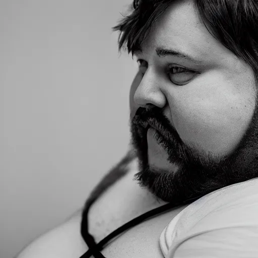Prompt: a fat british virgin with a beard biting his bottom lip, chubby face, tra realistic, cinematic, 8 k