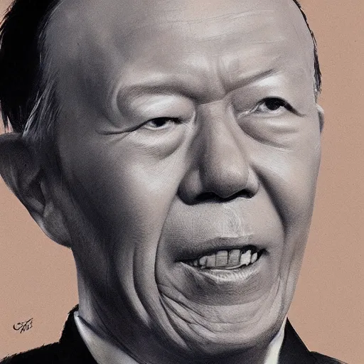 Image similar to portrait of lee kuan yew, by greg rutkowski