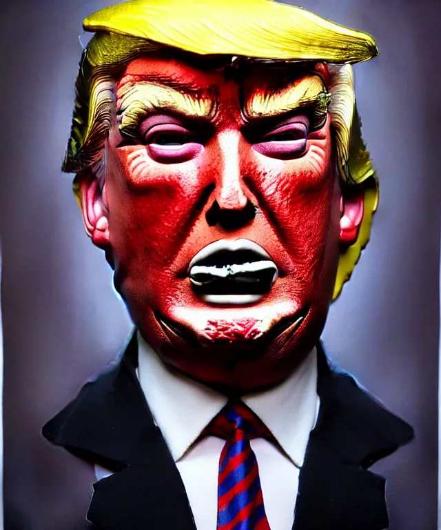 Prompt: hyperrealistic mixed media painting of Donald Trump as the doll from 'Saw', stunning 3d render inspired art by P. Craig Russell and Barry Windsor-Smith + perfect facial symmetry + dim volumetric lighting, ornate gothic armor, head and shoulders, d&d, arms crossed, serious expression, 8k octane beautifully detailed render, post-processing, extremely hyperdetailed, intricate, epic composition, grim yet sparkling atmosphere, cinematic lighting + masterpiece, trending on artstation, very very detailed, masterpiece, stunning