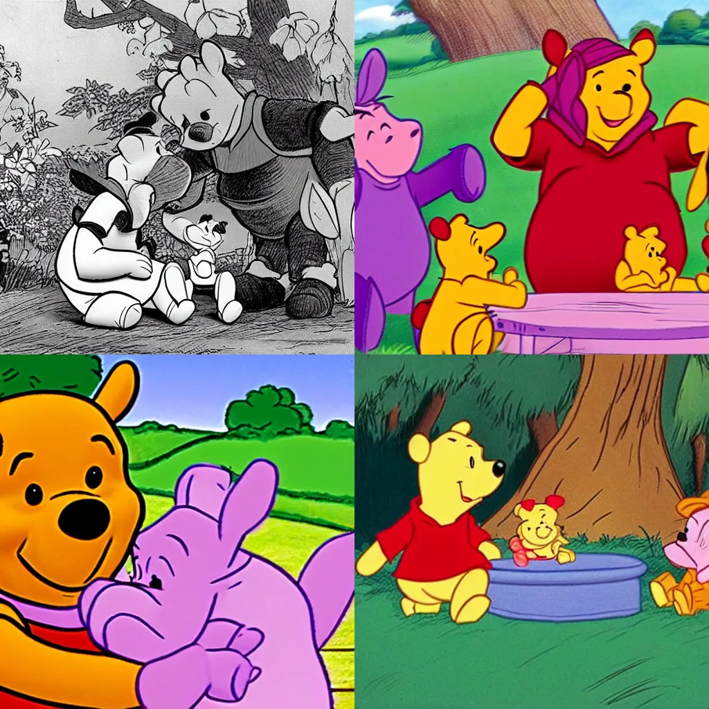 Prompt: Winnie the Pooh chatting with Susie Carmichael from the show rugrats