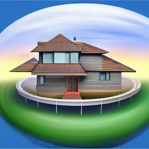 Prompt: a dream house in the shape of a mobius strip. digital art.