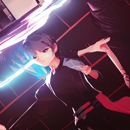 Prompt: neo fighting security. Epic keyframe. Ilya Kuvshinov, rossdraws.