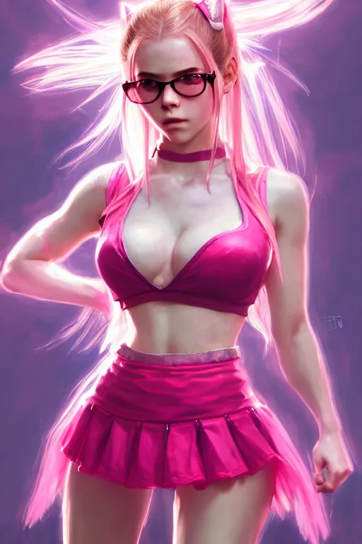 Prompt: Tekken 4 fighter anime Stunning Portrait Belle Delphine with Crop top and pink skirt, Pink Shades, in a fighting stance, digital painting, artstation, concept art, soft light, hdri, smooth, sharp focus, illustration, art by tian zi, craig mullins, Mark Arian, WLOP, alphonse mucha