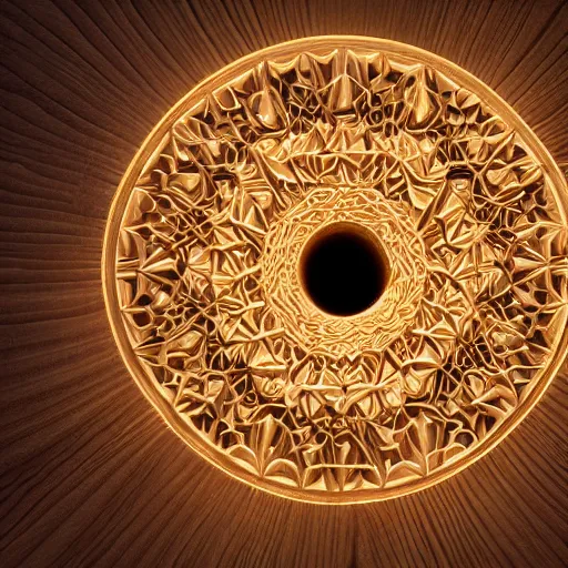 Prompt: a intricate photon carved from wood, photograph, studio lighting