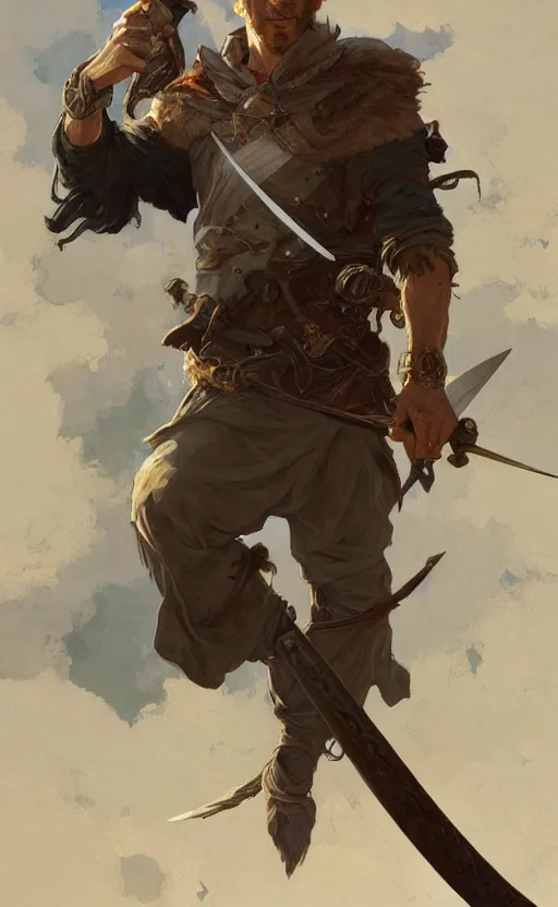 Prompt: '' Portrait of a rugged lupine adventurer holding a big sword, d&d, fantasy, high-body detail, digital painting, artstation, concept art, sharp focus, illustration, art by greg rutkowski and alphonse mucha ''