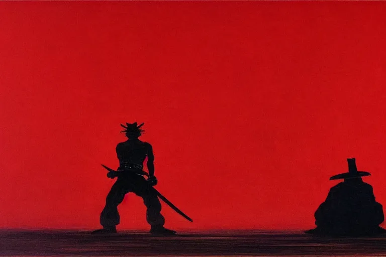 Image similar to only with red, a red samurai harakiri, tokio, a lot of frogs watch, in the style of beksinski, parts by edward hopper, parts by rodcenko, parts by yue minjun, intricate and epic composition, red by caravaggio, insanely quality, highly detailed, masterpiece, red light, artstation, 4 k