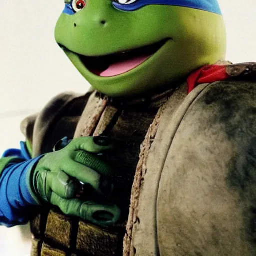 Prompt: johny depp as turtle in 9 0 s teenage mutant ninja turtles tv show